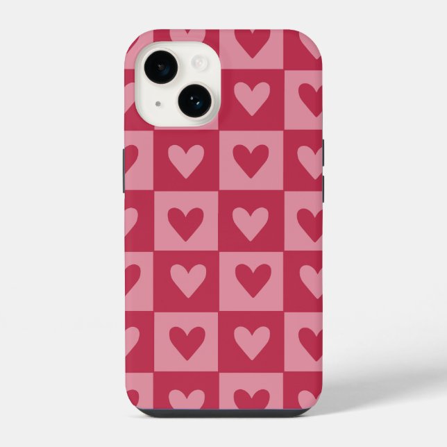Checkerboard Red Heart Pattern Phone Case (Back)