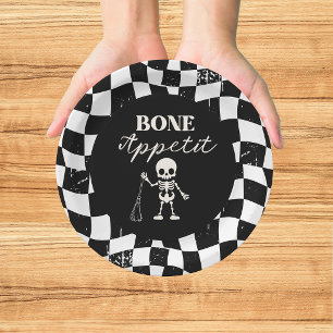 Checkerboard Retro Bad To The Bones Halloween Paper Plates
