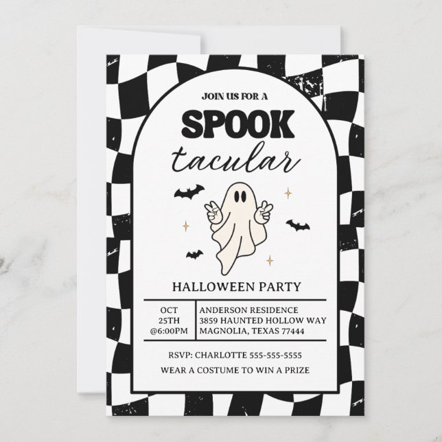 Checkerboard Retro Spooktacular Halloween Invitation (Front)