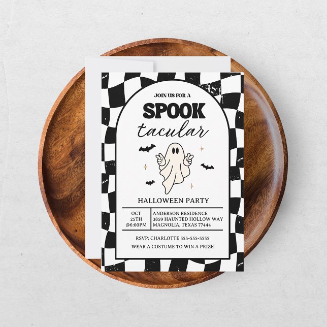 Checkerboard Retro Spooktacular Halloween Invitation (Creator Uploaded)