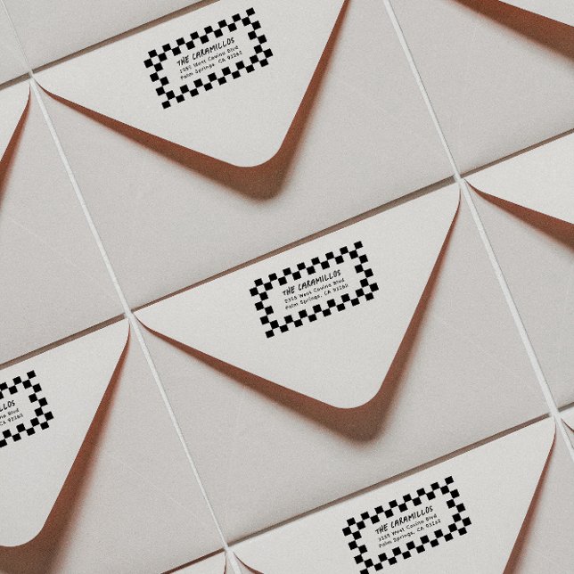Checkerboard Return Address Rubber Stamp (modern checkerboard framed address stamp for a gen x or 90s kid with skater style)