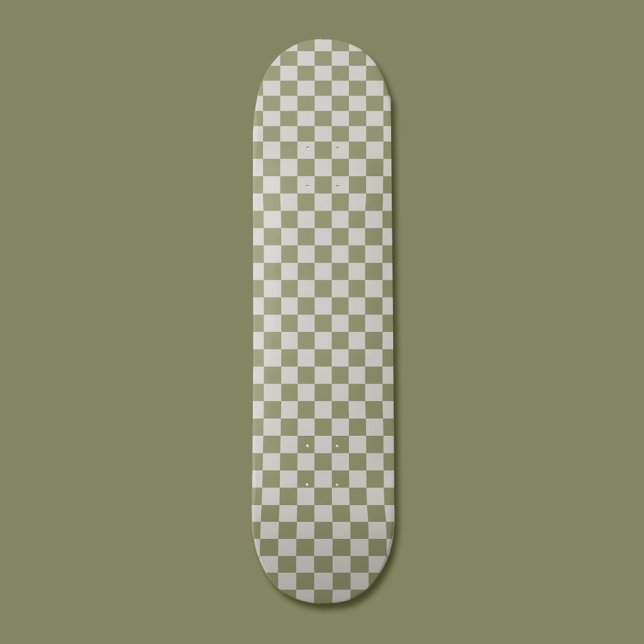 Checkerboard Sage Green Checkered Squares Check Skateboard (Creator Uploaded)