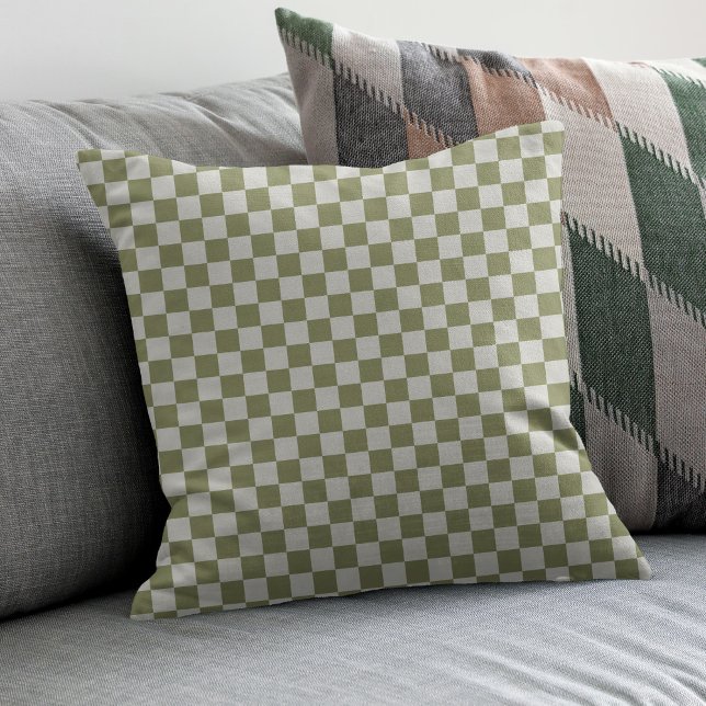 Checkerboard Sage Green Checkered Squares Check Throw Pillow (Creator Uploaded)