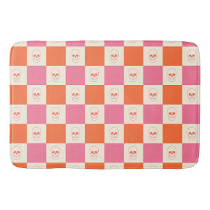 Checkerboard Skulls in Pink, Orange, & Cream Bath Mat