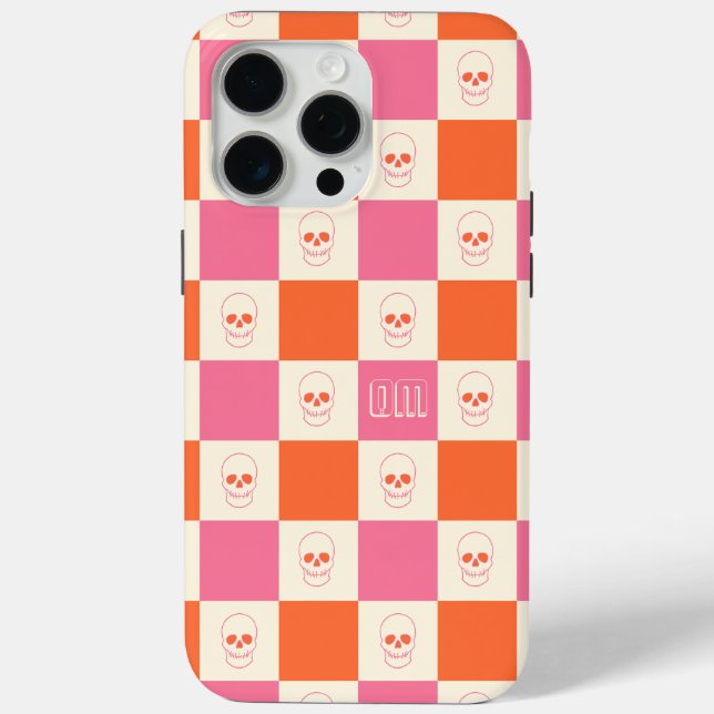 Checkerboard Skulls in Pink, Orange, & Cream Case-Mate iPhone Case (Back)
