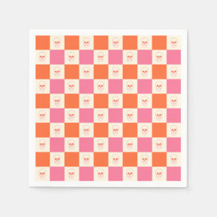 Checkerboard Skulls in Pink, Orange, & Cream Napkins