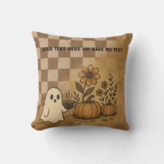 Checkerboard Spooky Vintage Ghost Coffee Spice Throw Pillow