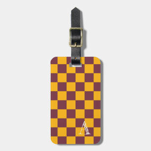 Checkerboard Sports Team Colors School INITIAL fun Luggage Tag