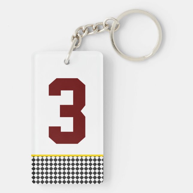 checkerboard sports team colors single NUMBER fun Keychain (Back)