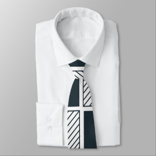 Checkerboard Stripe Navy Blue Black and White Neck Tie