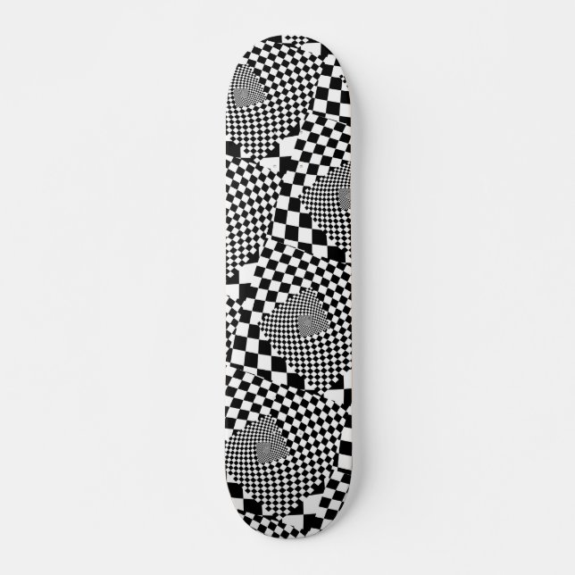 Checkerboard Swirl B&W  Skateboard (Front)