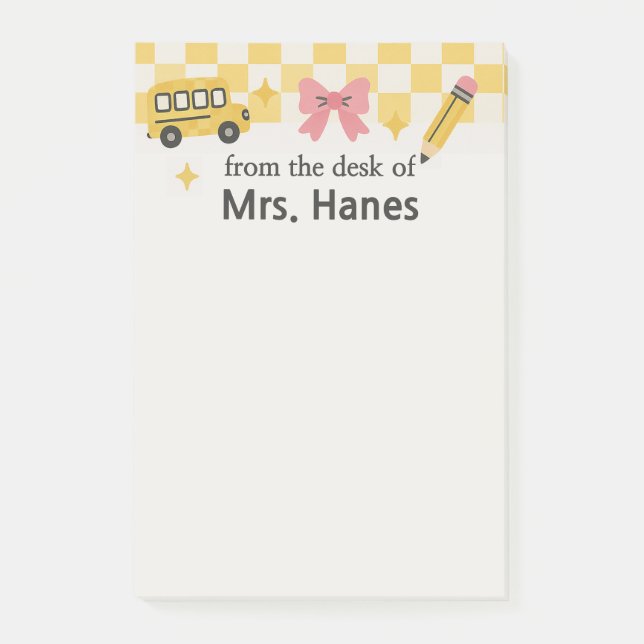 Checkerboard Teacher Personalized Post-It Notes (Front)