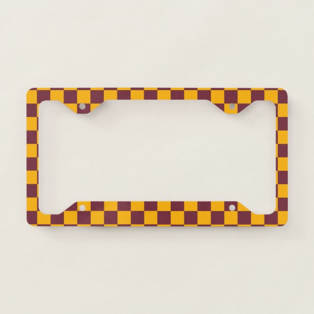 Checkerboard Team Spirit Fans School Maroon Gold License Plate Frame (Front)
