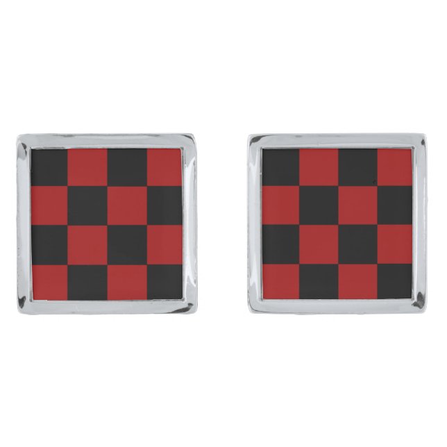 CHECKERBOARD TOO! (a square tile design) ~ Silver Cufflinks (Front)