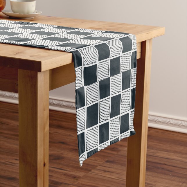 Checkerboard Trendy Checkered Pattern Short Table Runner (In Situ)