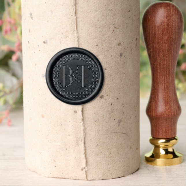 Checkerboard Two Letter Couple's Monogram Wax Seal Stamp (Insitu (Parchment))