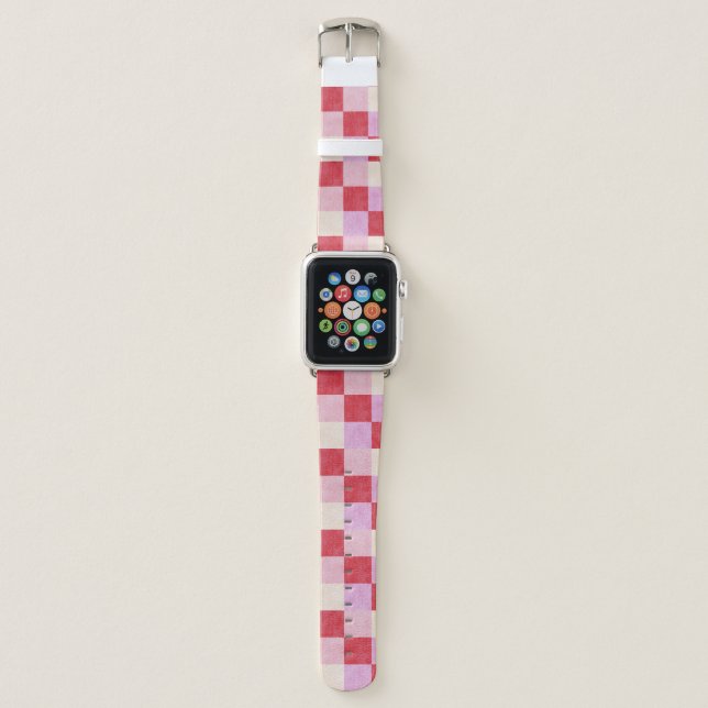 checkerboard valentine plaid red pink cream preppy apple watch band (Front)