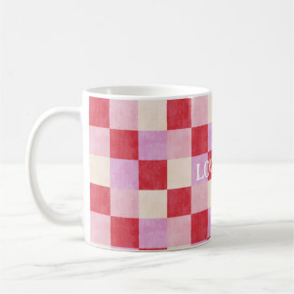 checkerboard valentine plaid red pink cream preppy coffee mug