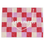 checkerboard valentine plaid red pink cream preppy large gift bag