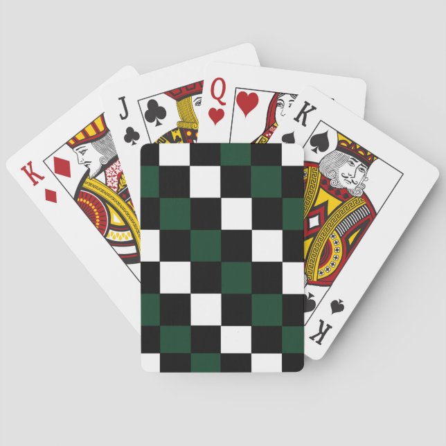 Checkerboard White Black Green Checkers Poker Cards (Back)