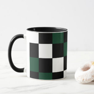 Checkerboard White Black Green Chequered Mug