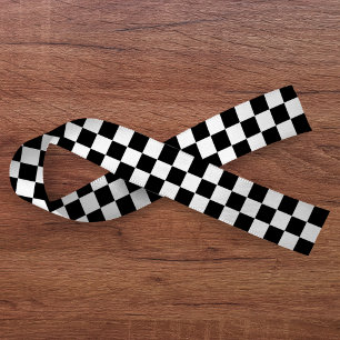 Checkerboard White & Black Satin Ribbon