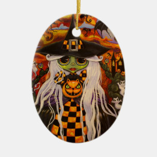 Checkerboard Witch Halloween Ornament
