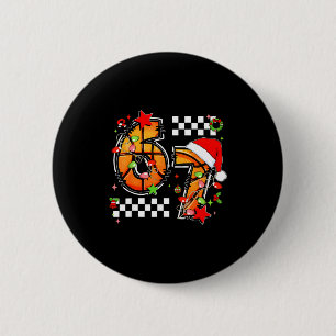 Checkered 67 Basketball Santa Hat Christmas Six Se Button