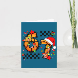 Checkered 67 Basketball Santa Hat Christmas Six Se Card