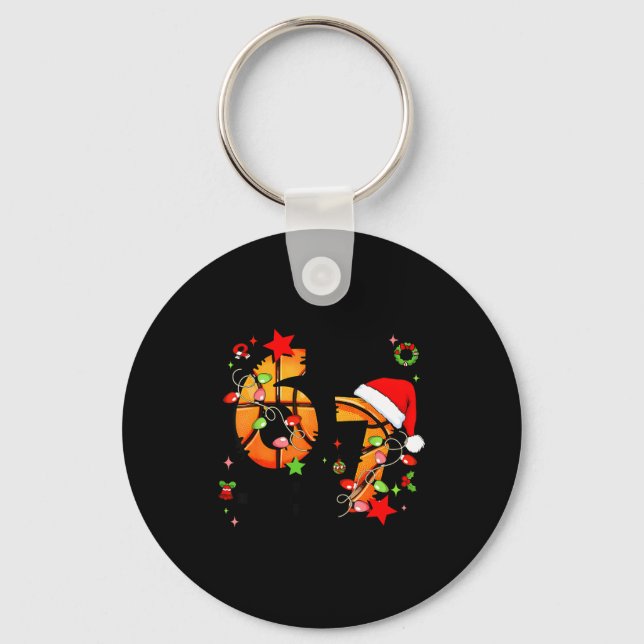 Checkered 67 Basketball Santa Hat Christmas Six Se Keychain (Front)