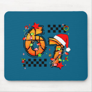 Checkered 67 Basketball Santa Hat Christmas Six Se Mouse Pad