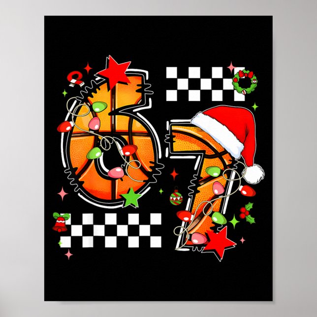 Checkered 67 Basketball Santa Hat Christmas Six Se Poster (Front)