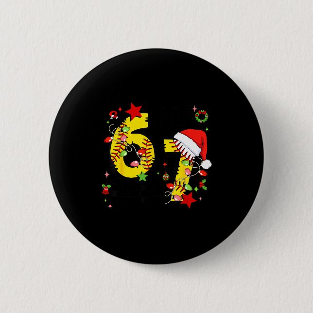 Checkered 67 Softball Santa Hat Christmas Six Seve Button (Front)