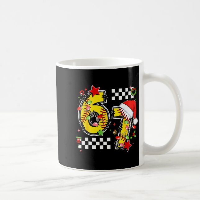 Checkered 67 Softball Santa Hat Christmas Six Seve Coffee Mug (Right)