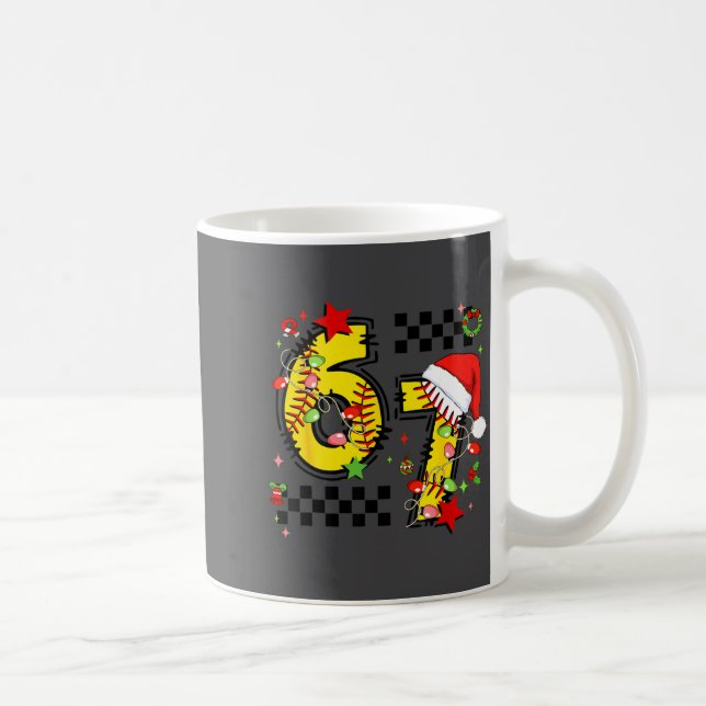 Checkered 67 Softball Santa Hat Christmas Six Seve Coffee Mug (Right)
