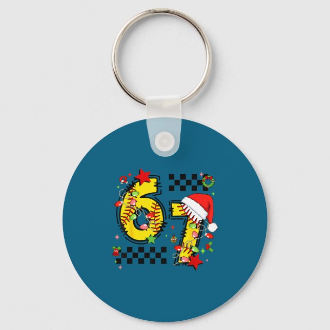 Checkered 67 Softball Santa Hat Christmas Six Seve Keychain (Front)