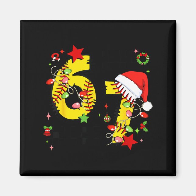 Checkered 67 Softball Santa Hat Christmas Six Seve Magnet (Front)