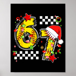 Checkered 67 Softball Santa Hat Christmas Six Seve Poster