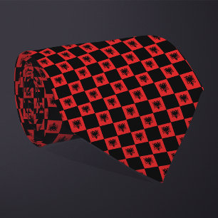 Checkered Albania Flag Pattern Neck Tie