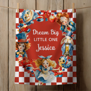 Checkered Alice in ONEDERLAND Dream Big Girl Name  Baby Blanket