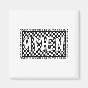 Checkered Amen Vintage Jesus Bible Verse Christian Magnet