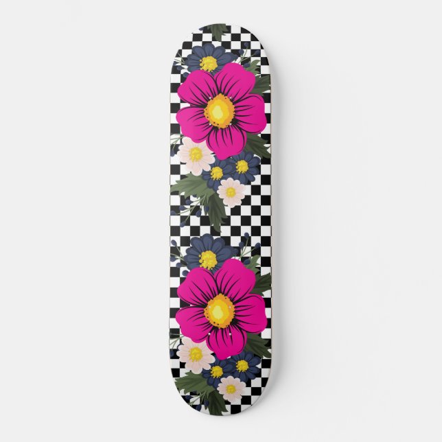 Checkered and Flowers Skateboard (Front)
