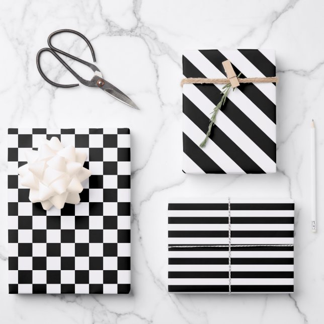 Checkered and Striped Wrapping Paper Set of 3 (Front)