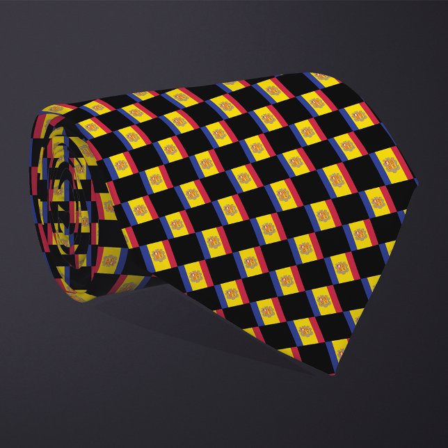 Checkered Andorra Flag Pattern  Neck Tie (Creator Uploaded)