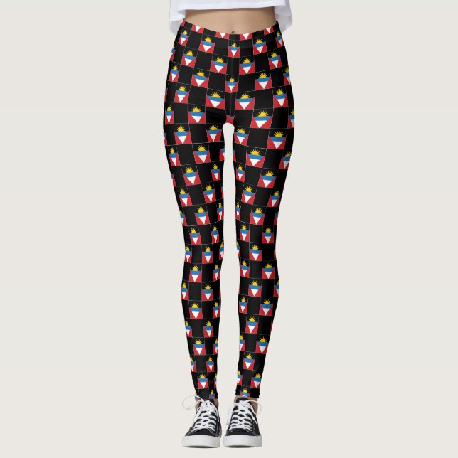 Checkered Antigua and Barbuda Flag Pattern  Leggings (Front)