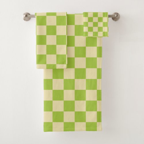 Checkered Apple Green and Beige Bath Towel Set