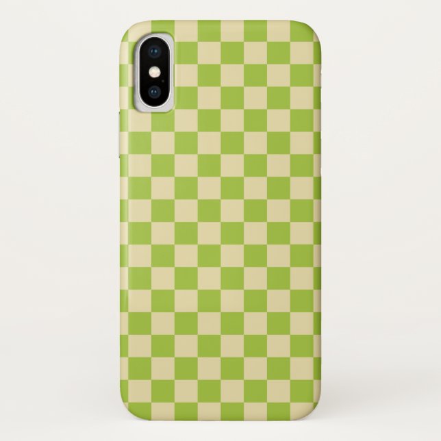 Checkered Apple Green and Beige Case-Mate iPhone Case (Back)