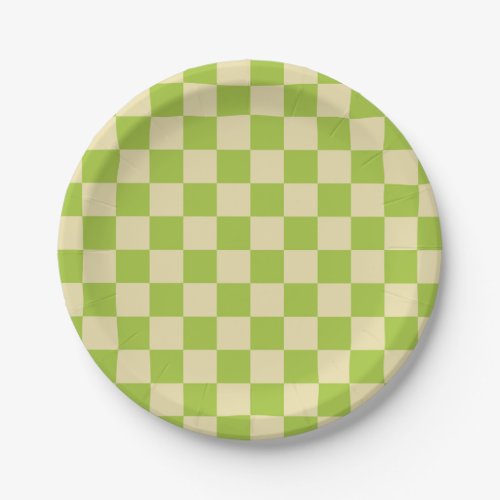 Checkered Apple Green and Beige Paper Plates