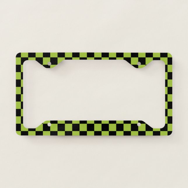 Checkered Apple Green and Black License Plate Frame (Front)