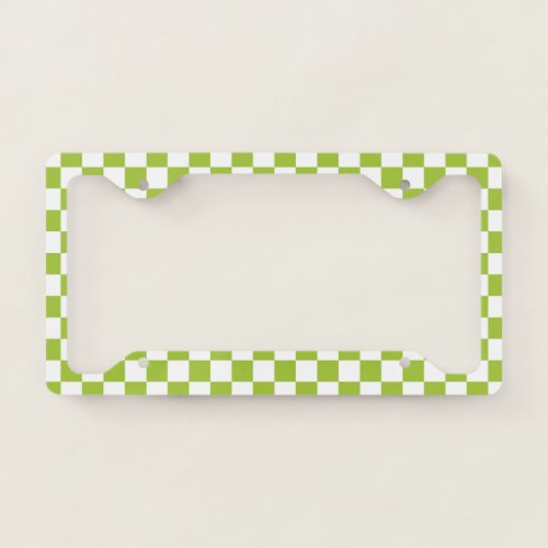 Checkered Apple Green and White License Plate Frame